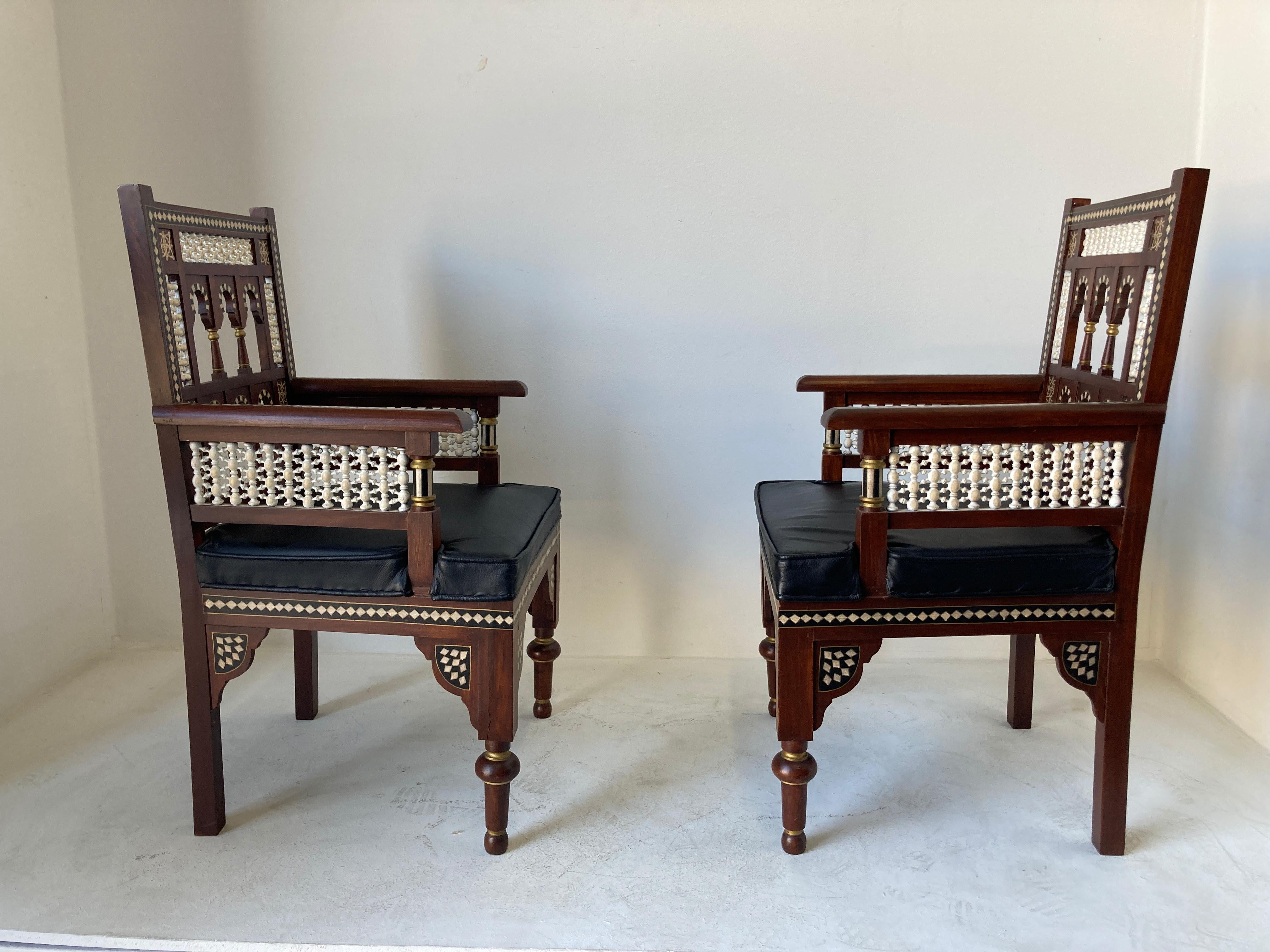 Pair of Middle Eastern Egyptian Moorish Armchairs 9