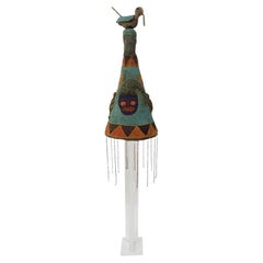 Yoruba Nigeria African Royal Beaded Headdress Crown on Lucite Stand