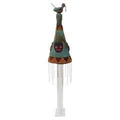 Yoruba Nigeria African Royal Beaded Headdress Crown on Lucite Stand