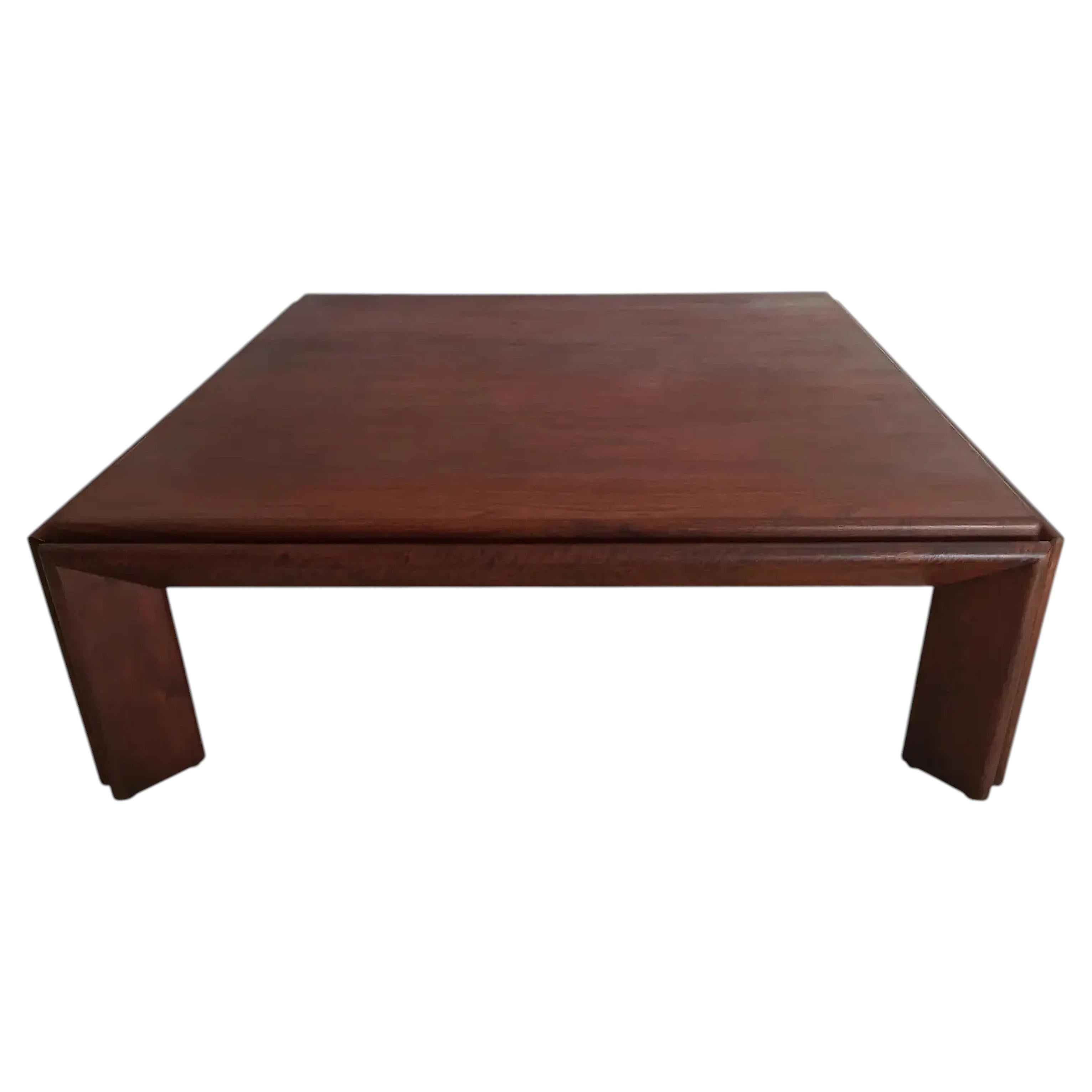 Large Italian Modern Solid Wood Square Coffee Table 1970s