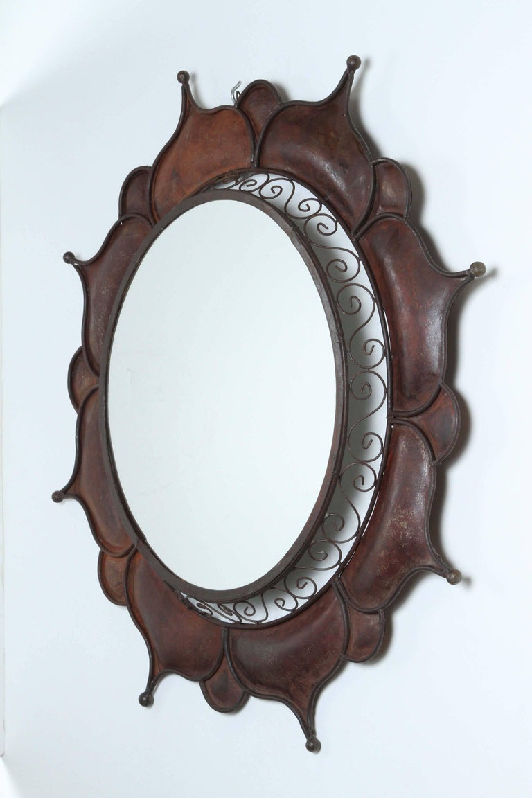 Brutalist Curtis Jere Style Handcrafted Round Outdoor Wall Mirror In Good Condition For Sale In North Hollywood, CA