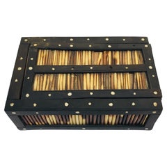 Caja antigua anglo-india para plumas con púas de puercoespín, Ceilán, 1920