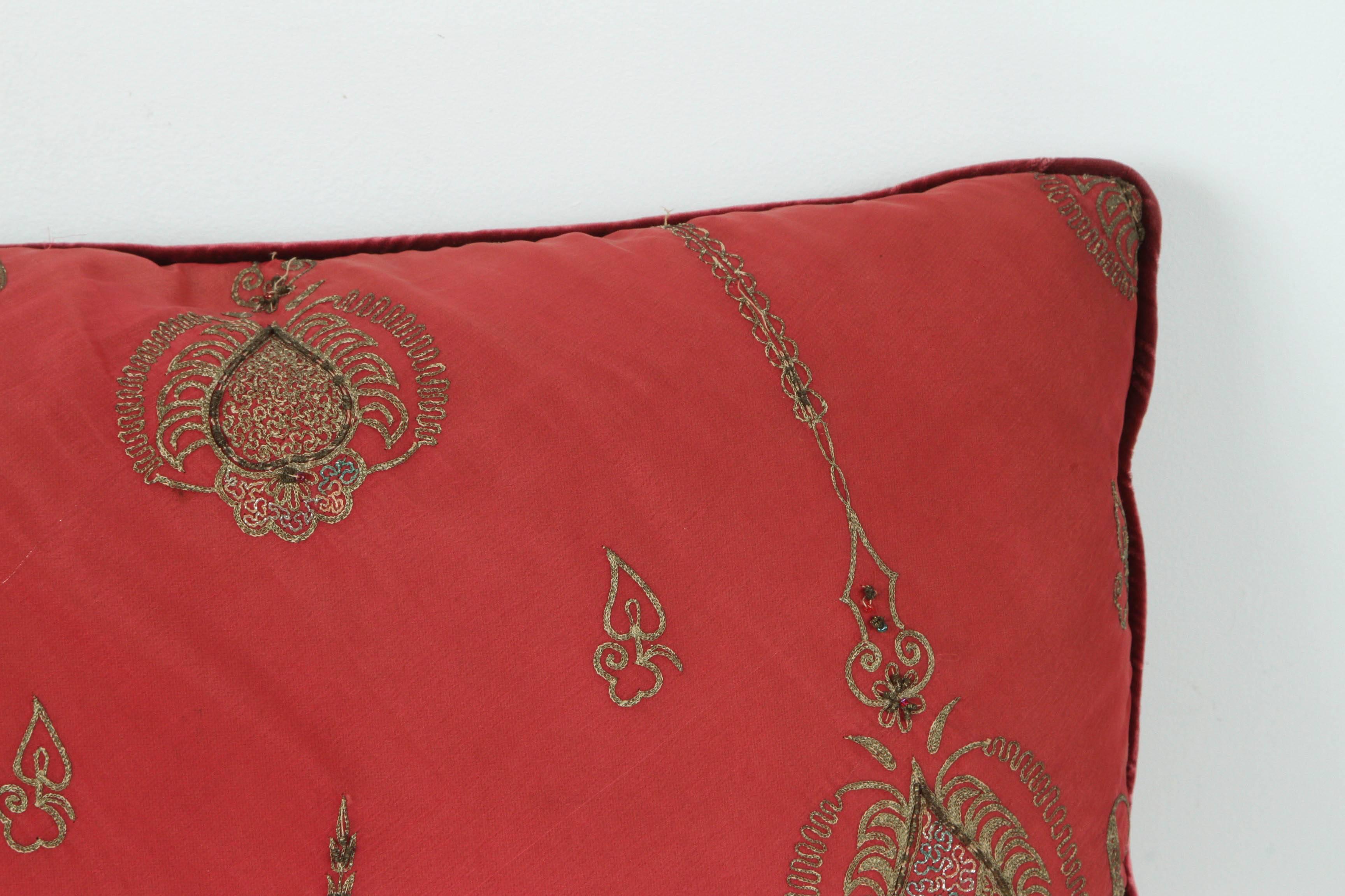 Antique Turkish Ottoman Silk Pillows with Metallic Threads a Pair 1