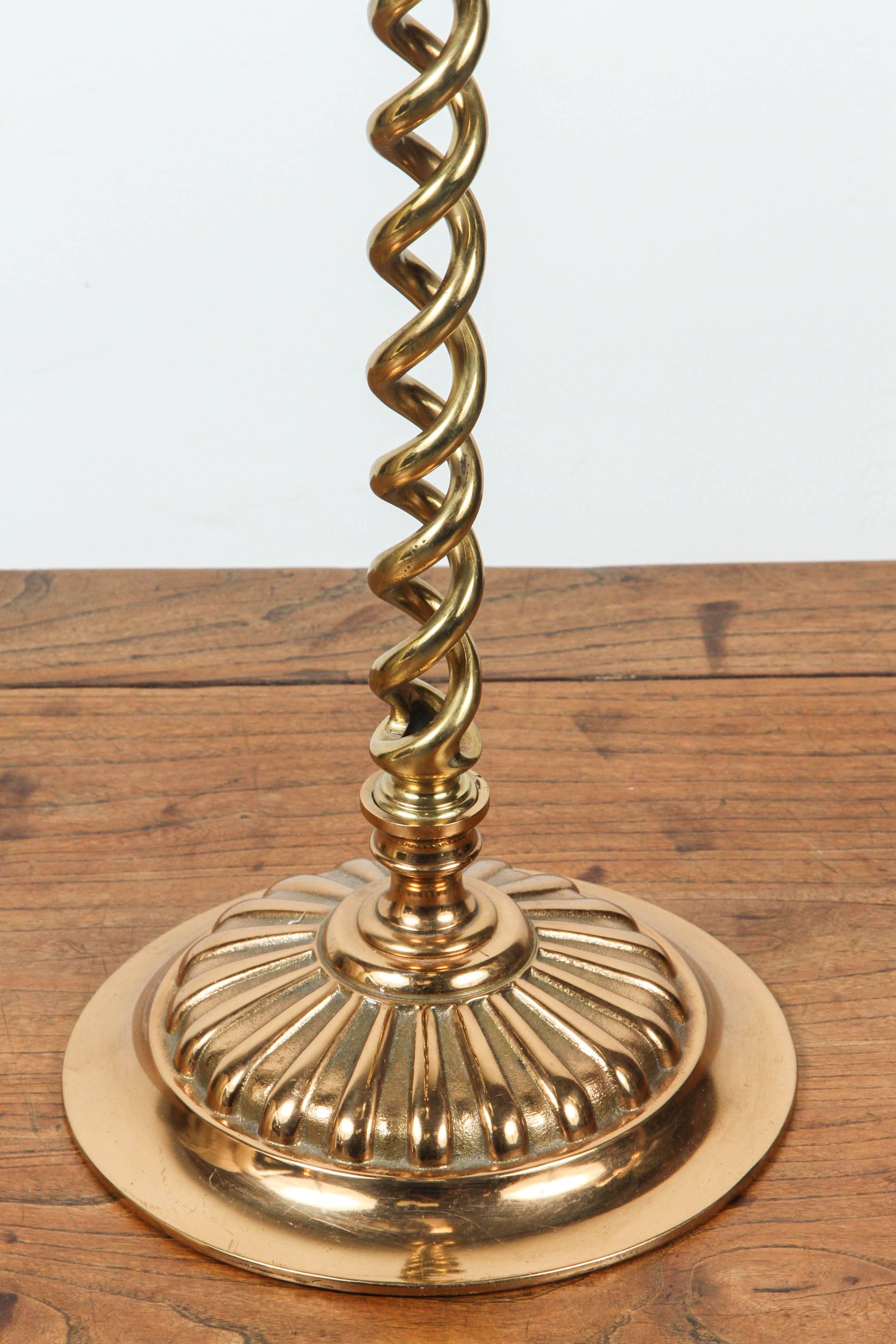 Hand-Crafted Antique 19th C. Pair of Victorian Brass Over scale Barley Twist Candlesticks For Sale