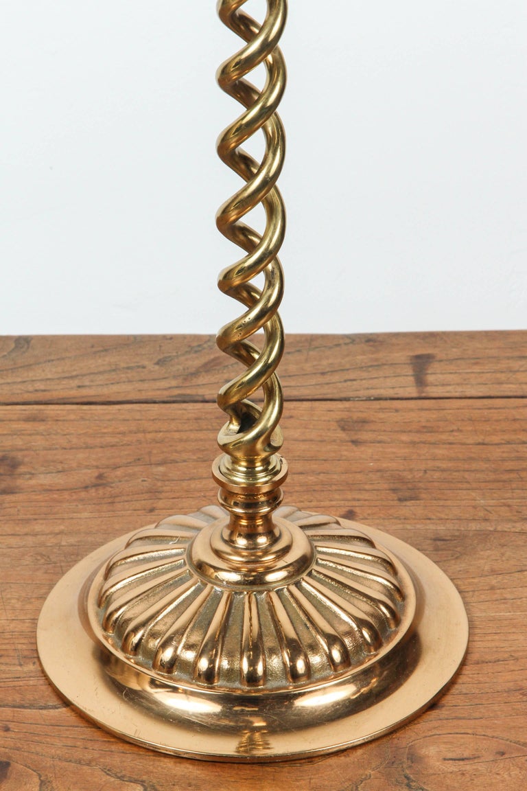 Pair of Tall Elegant Victorian Polished Brass Candle Stands For Sale at