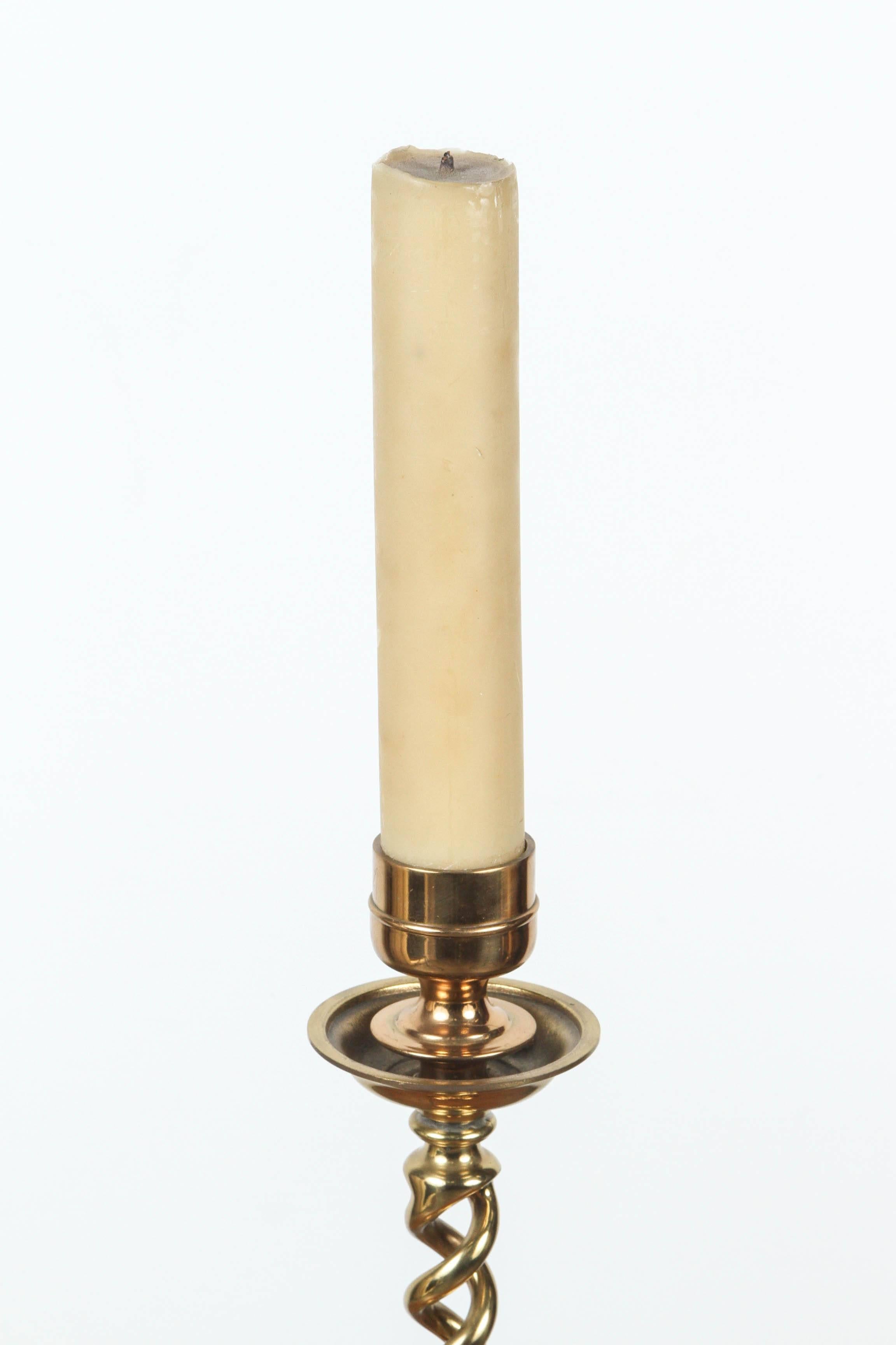 19th Century Antique 19th C. Pair of Victorian Brass Over scale Barley Twist Candlesticks For Sale