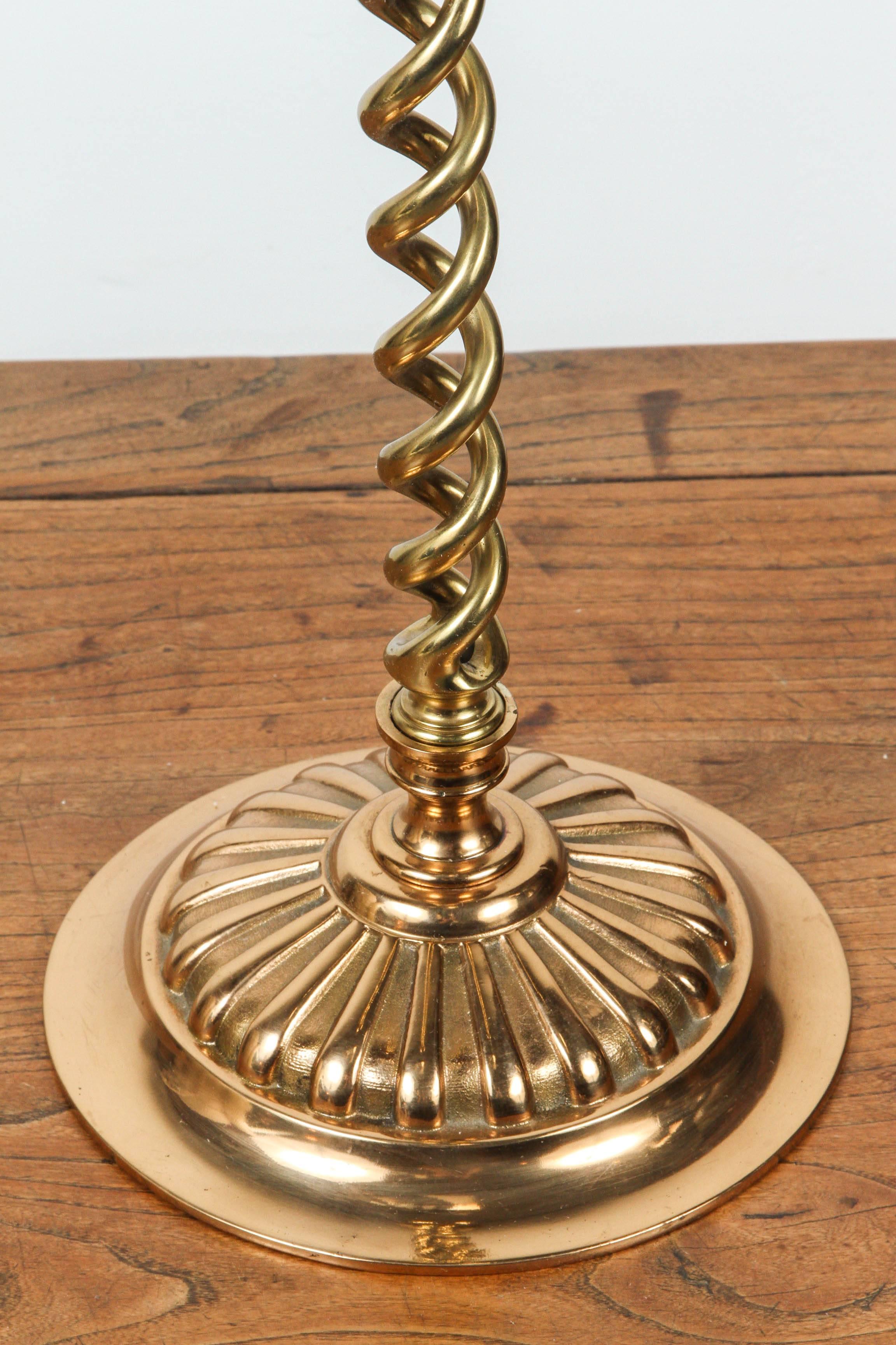 Antique 19th C. Pair of Victorian Brass Over scale Barley Twist Candlesticks For Sale 3