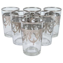 Set of Six Glasses with Silver Overlay Raised Moorish Design