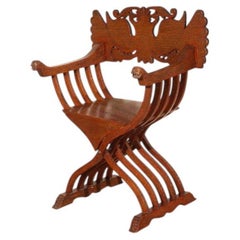 19th Century Anglo-Indian Brass Inlaid Savonarola Chair with Peacocks