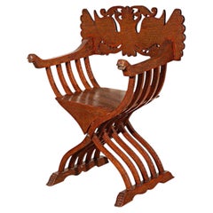 19th Century Anglo-Indian Brass Inlaid Savonarola Chair with Peacocks