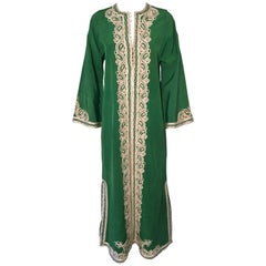 Vintage Moroccan Caftan Emerald Green Silk Kaftan Size S to M