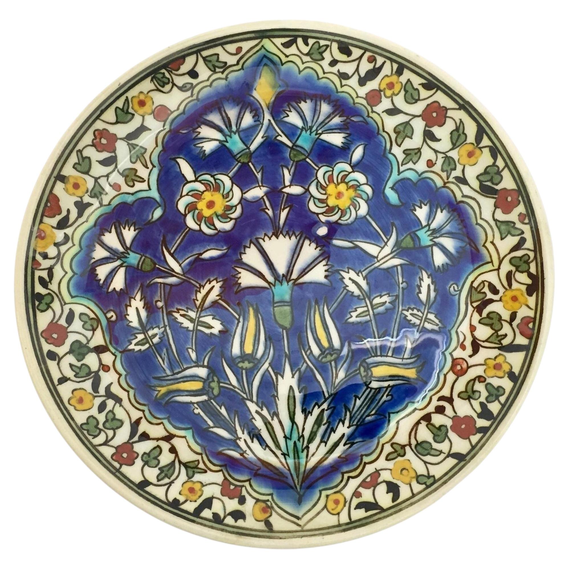 Vintage Turkish Iznik Style Polychrome Floral Ceramic Wall Plate, 1950s For Sale