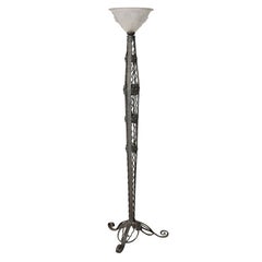 French Art Deco Wrought Iron Floor Lamp in the Style of Edgar Brandt