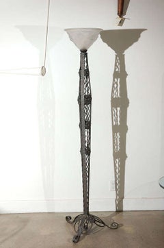 French Art Deco Wrought Iron Floor Lamp in the Style of Edgar Brandt