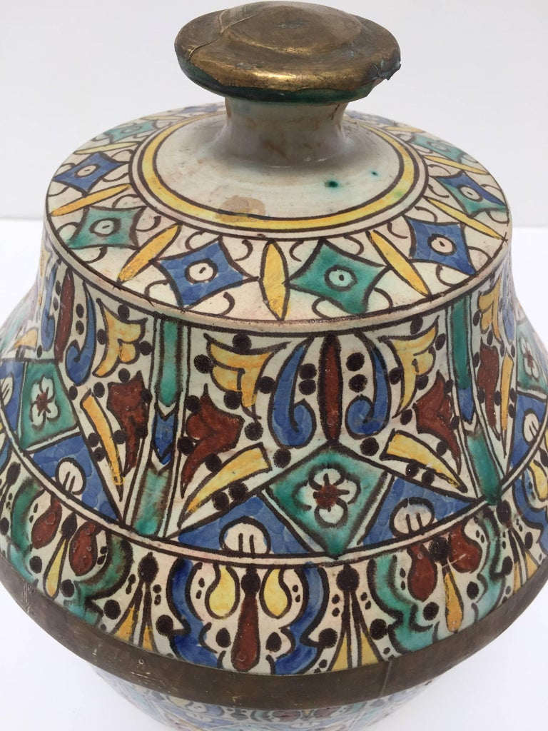Moroccan Ceramic Glazed Jar with Cover Handcrafted in Fez Morocco For
