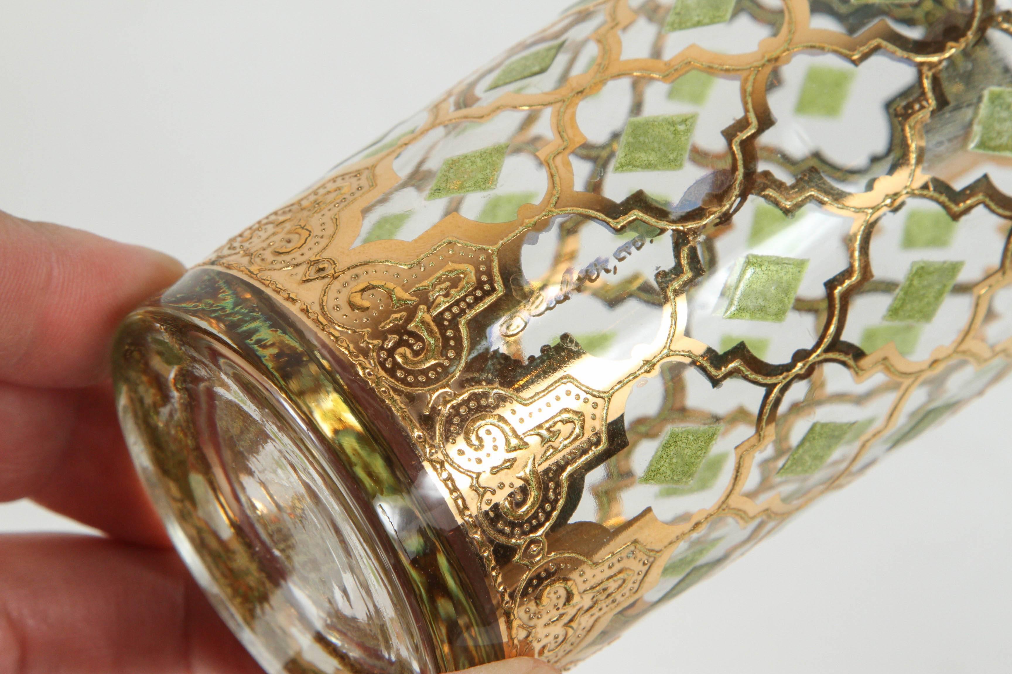 Moorish Set of Eight Culver Highball Glasses with 22-Karat Gold Valencia Design