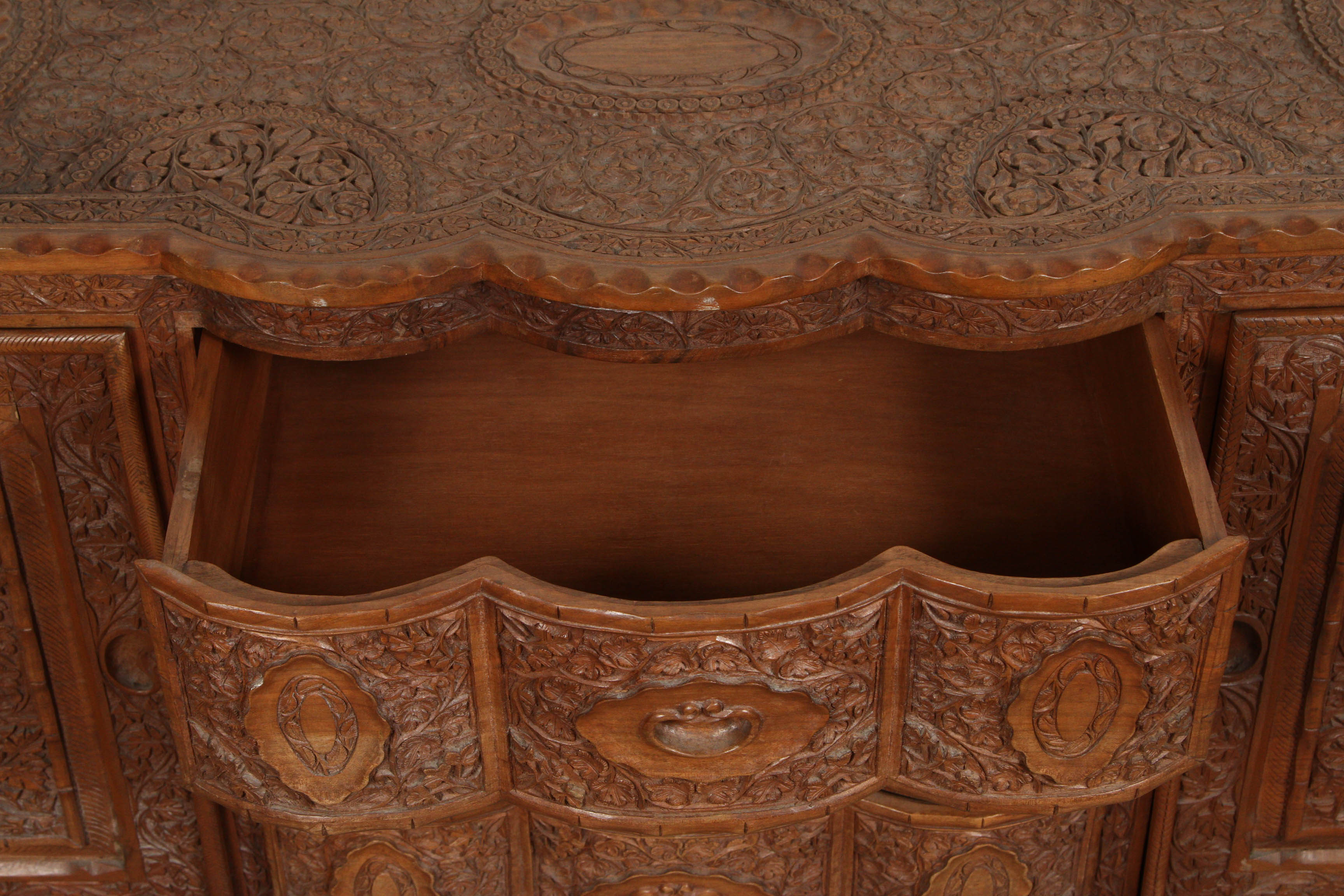 Indonesian Asian Finely Hand Carved Sideboard from Java, Indonesia For Sale