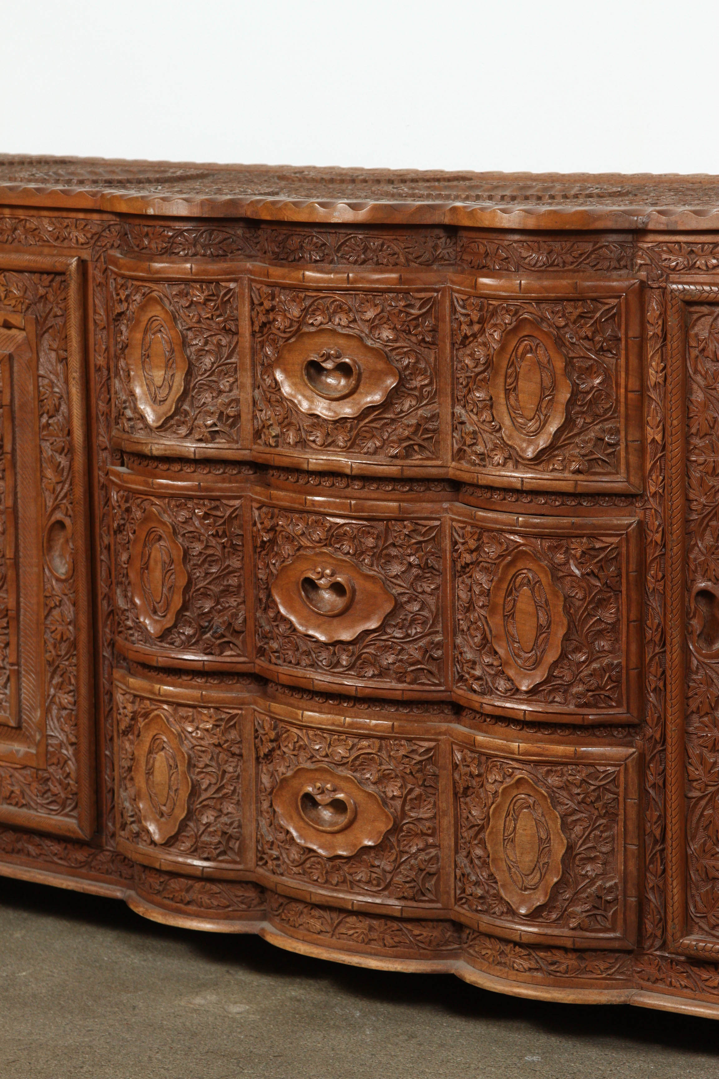 Wool Asian Finely Hand Carved Sideboard from Java, Indonesia For Sale