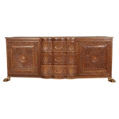 19th-Century Javanese Hand-Carved Wood Sideboard with Claw Feet