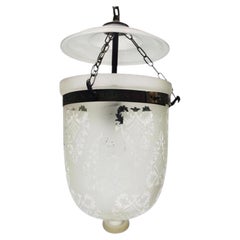 1970s Anglo-Indian Frosted Glass Bell Jar Lantern with Brass Fittings