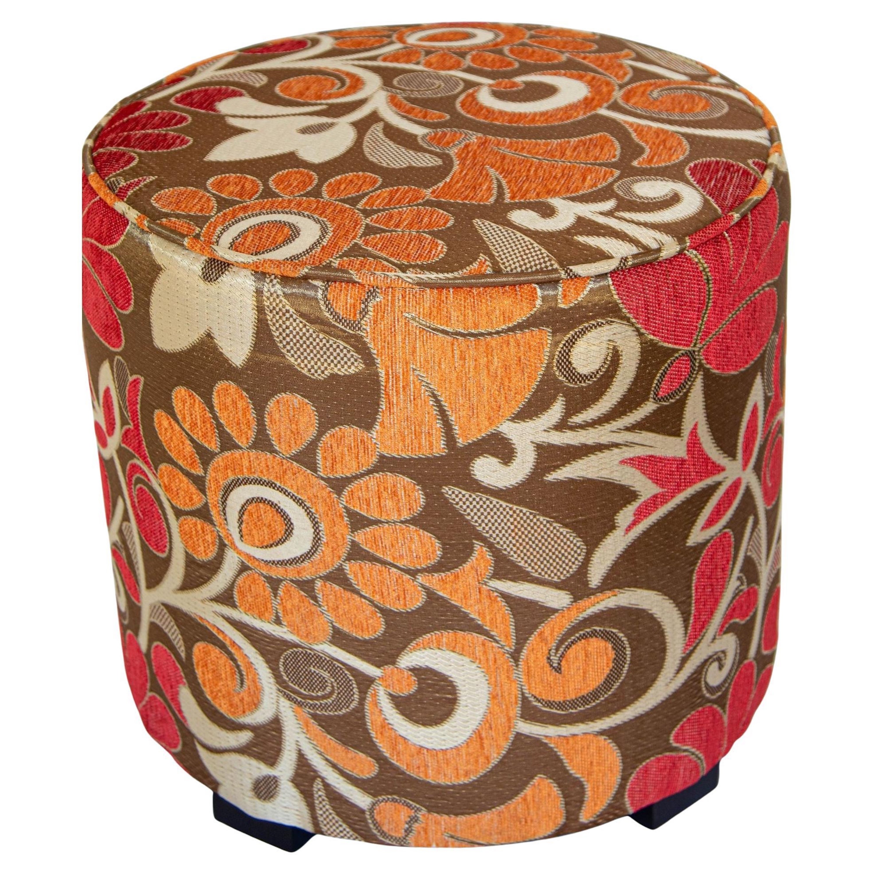 Vintage Moroccan Round Pouf Ottoman in 1970s Psychedelic Floral Velvet For Sale
