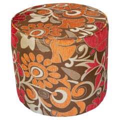 Vintage Moroccan Round Pouf Ottoman in 1970s Psychedelic Floral Velvet
