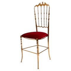 1960s Italian Brass Chiavari Chair, Bat-Wing Crest, Red Velvet
