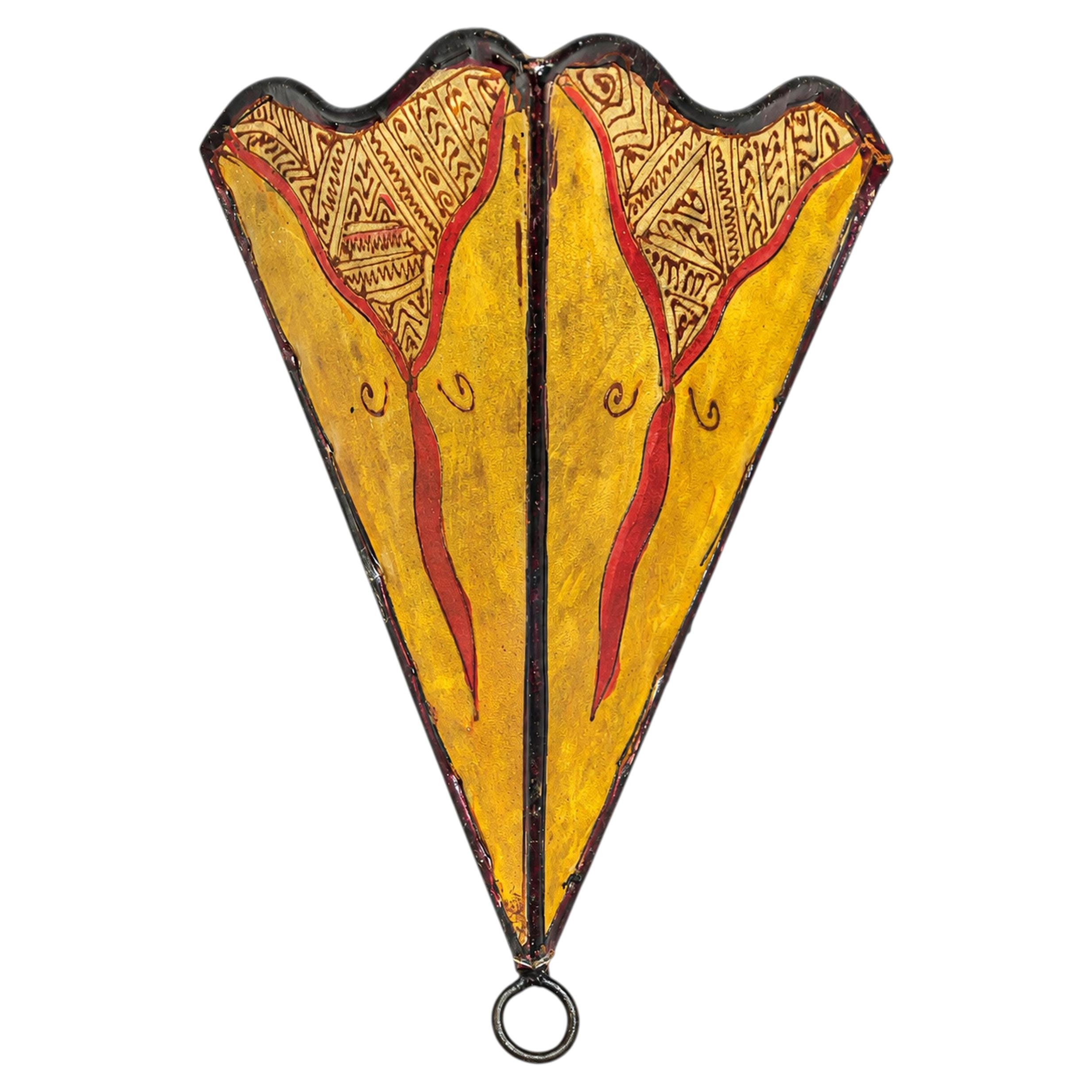 Vintage Moroccan Berber Hand-Painted Hide and Iron Fan-Form Wall Sconce, 1980 For Sale
