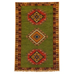 1960s Moroccan Beni M'Guild Berber Rug in Green, Orange and Coral, 5'1" x 8'8"