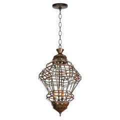 Vintage Moroccan Moorish Diamond-Form Clear Glass Pendant Lantern, 1980s