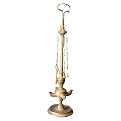 Anglo-indische viktorianische Hängeöl-Lampe aus Messing mit vier Dochten aus dem 19. Jahrhundert