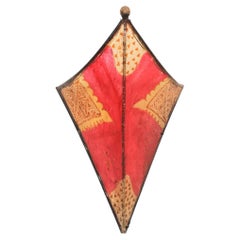 Vintage Moroccan Berber Hand-Painted Red Hide & Iron Wall Sconce Shade, 1980s