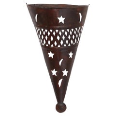 Moroccan Moorish Pierced Metal Wall Sconce Shade with Stars and Crescents