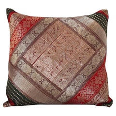 Decorative Vintage Throw Pillow Made from Silk Sari Borders, India