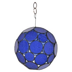 Vintage Moroccan Cobalt Blue Glass Orb Lantern, Marrakech, circa 1970