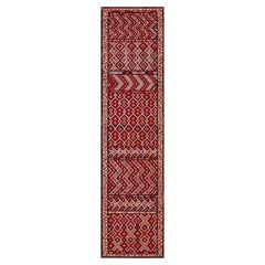 Vintage Moroccan Tuareg Tribal Runner Rug, Geometric Wool and Cotton, 1950s