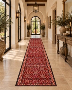 Vintage Moroccan Tuareg Tribal Runner Rug, Geometric Wool and Cotton, 1950s