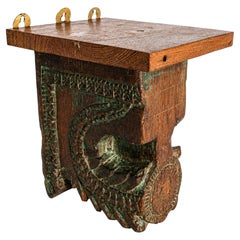19th Century Indian Rajasthan Carved Wood Hindu Temple Architectural Corbel