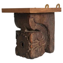 19th C. Indian Rajasthan Carved Wood Temple Corbel Architectural Wall Bracket