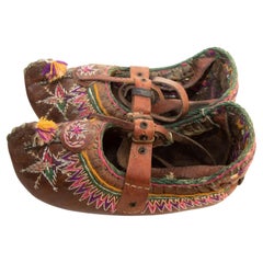 Antique Charogh Ethnic Shoes, Handcrafted Leather, Turkey, Circa 1900