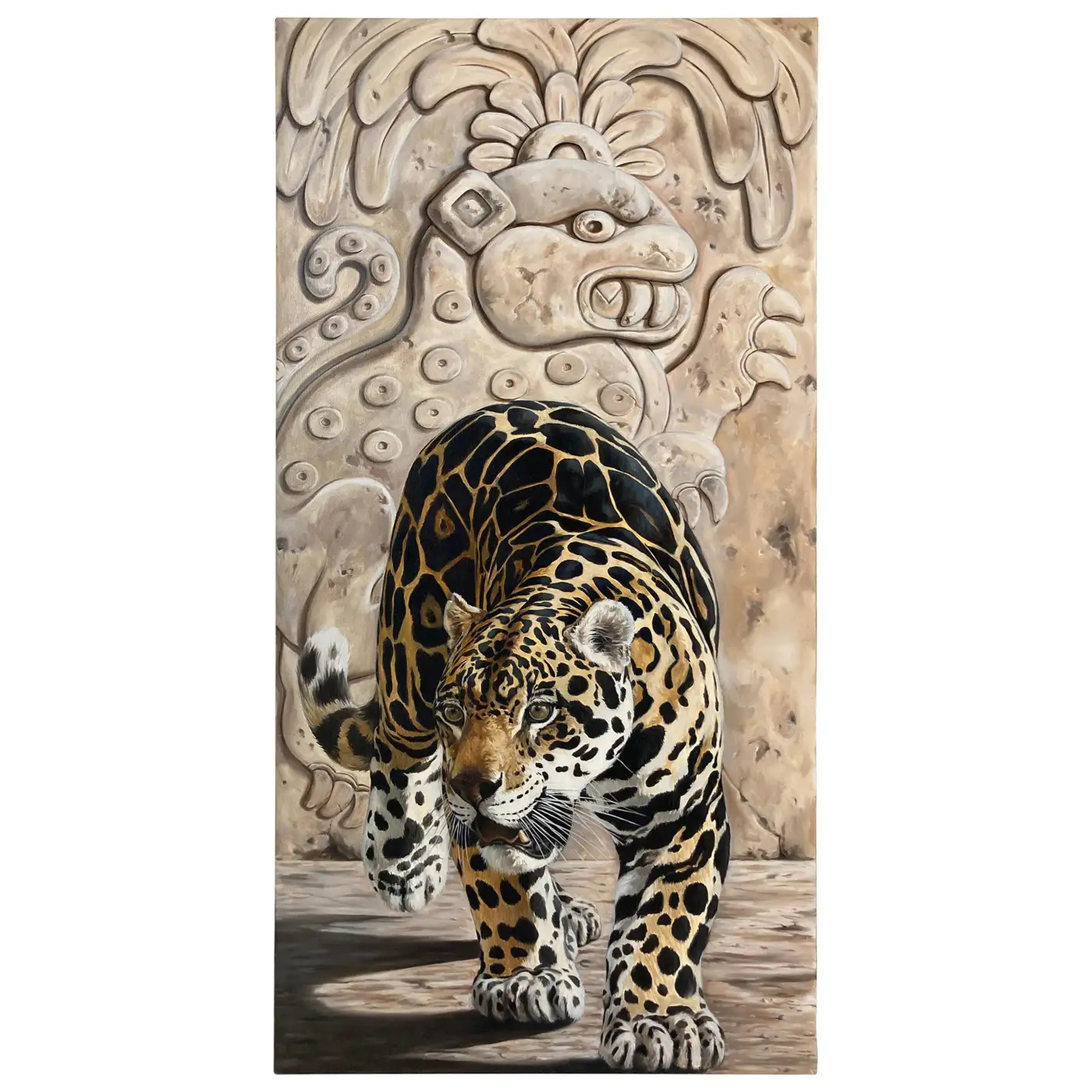 Kindrie Grove Monumental Mayan Jaguar Oil on Canvas Painting, 2002 For Sale