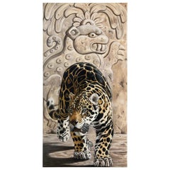 Kindrie Grove Monumental Mayan Jaguar Oil on Canvas Painting, 2002