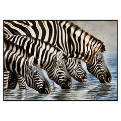 Kindrie Grove African Zebras at an Oasis Large Oil on Canvas Painting, 1999