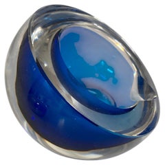 Murano Glass Sommerso Orb Blue Art Glass Vintage Posacenere Italia