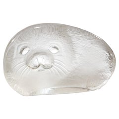 Etched Crystal Baby Seal Sculpture by Mats Jonasson Sweden