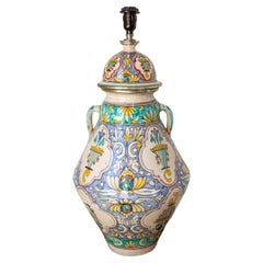Large Vintage Moroccan Fez Polychrome Ceramic Urn Table Lamp, Moorish Design