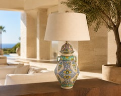 Large Vintage Moroccan Fez Polychrome Ceramic Urn Table Lamp, Moorish Design