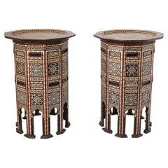 Pair of Antique Ottoman Moorish Octagonal Fruitwood Marquetry Pedestal Tables