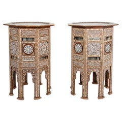Pair of Large Antique Ottoman Moorish Abalone, Mother-of-Pearl and Bone Inlaid