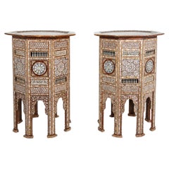 Pair of Large Antique Ottoman Moorish Abalone, Mother-of-Pearl and Bone Inlaid